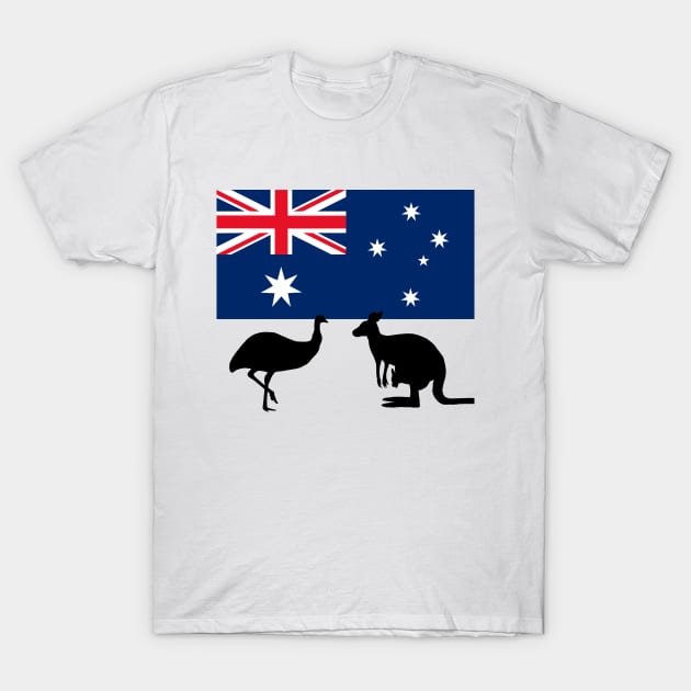 Australian Flag with Emu and Kangaroo by Orikall T-Shirt by Orikall